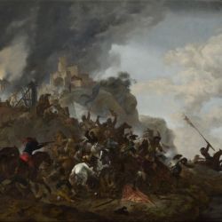 Cavalry making a Sortie from a Fort on a Hill